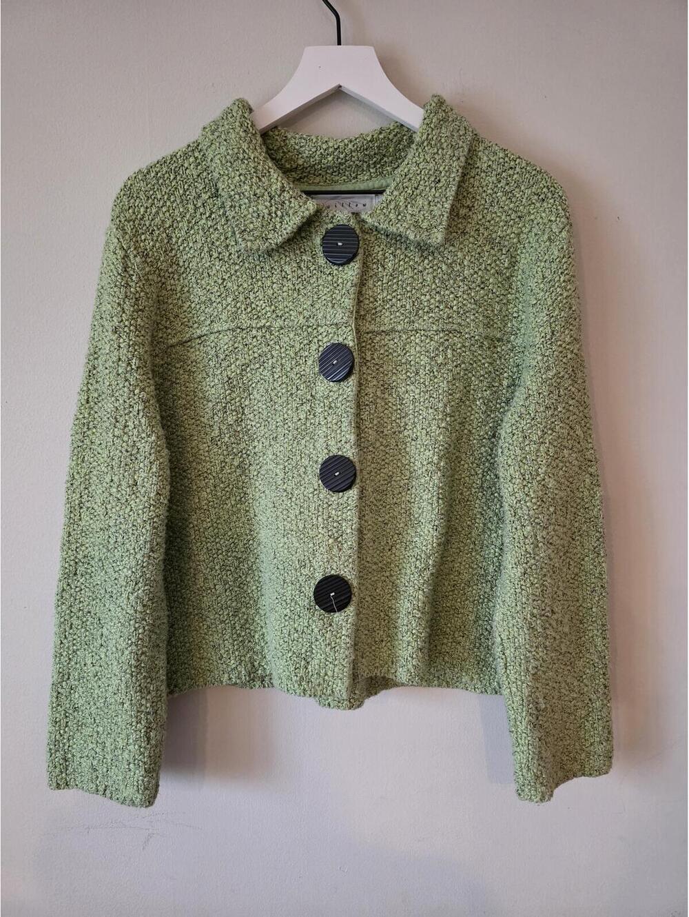 Willow Vintage Green Bouclé Knit Jacket Button Front Made in USA Large